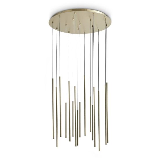 Ideal lux look lampadario con 16 pendenti led 31w 3000k 70cm per soggiorno contemporaneo ottone