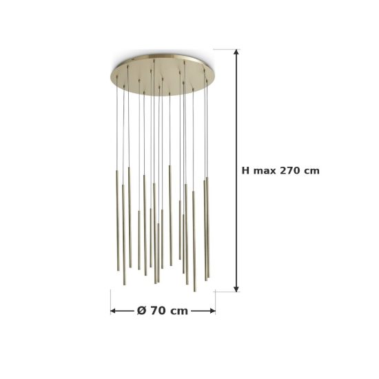 Ideal lux look lampadario con 16 pendenti led 31w 3000k 70cm per soggiorno contemporaneo ottone