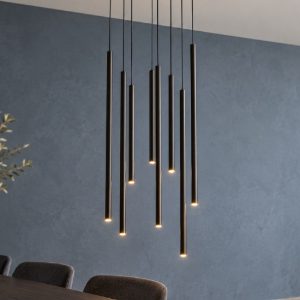 Ideal lux look lampadario con 8 pendenti led 16w 3000k 45cm per soggiorno moderno nero
