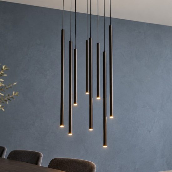 Ideal lux look lampadario con 8 pendenti led 16w 3000k 45cm per soggiorno moderno nero