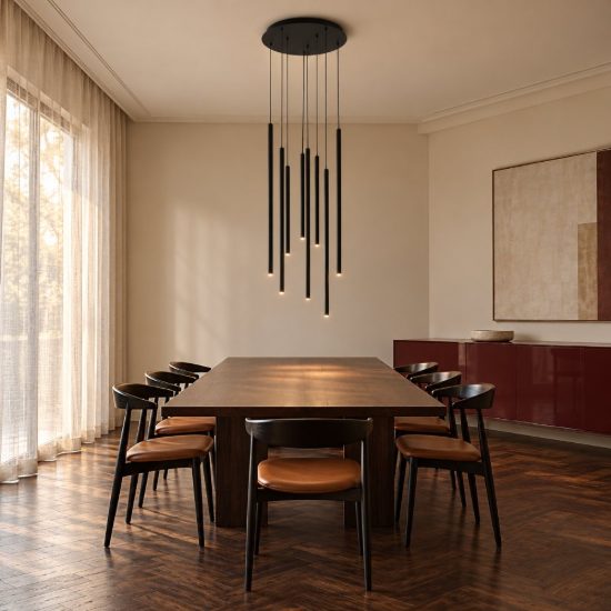 Ideal lux look lampadario con 8 pendenti led 16w 3000k 45cm per soggiorno moderno nero