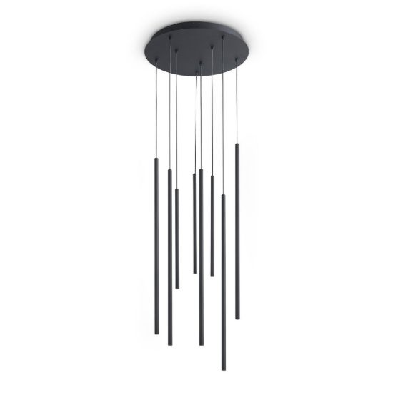 Ideal lux look lampadario con 8 pendenti led 16w 3000k 45cm per soggiorno moderno nero