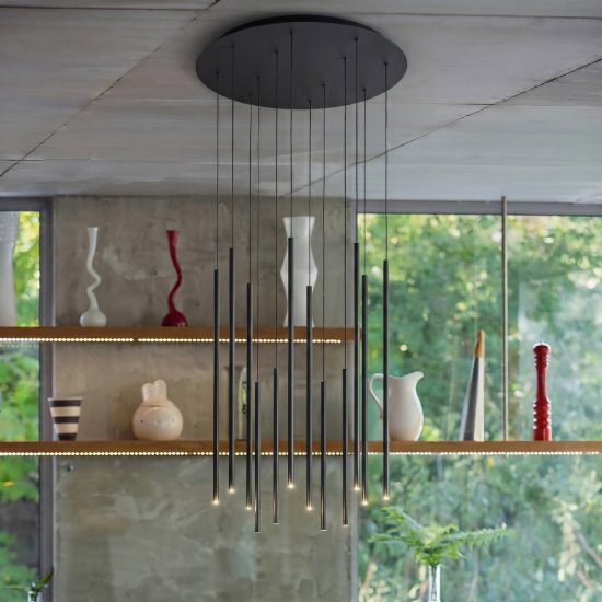 Ideal lux look lampadario con 8 pendenti led 16w 3000k 45cm per soggiorno moderno nero