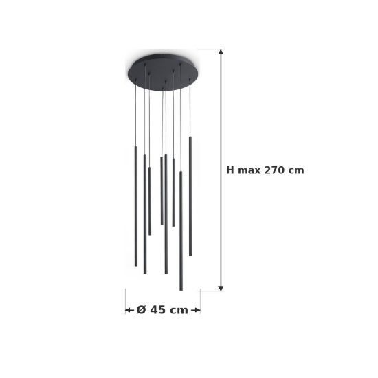 Ideal lux look lampadario con 8 pendenti led 16w 3000k 45cm per soggiorno moderno nero