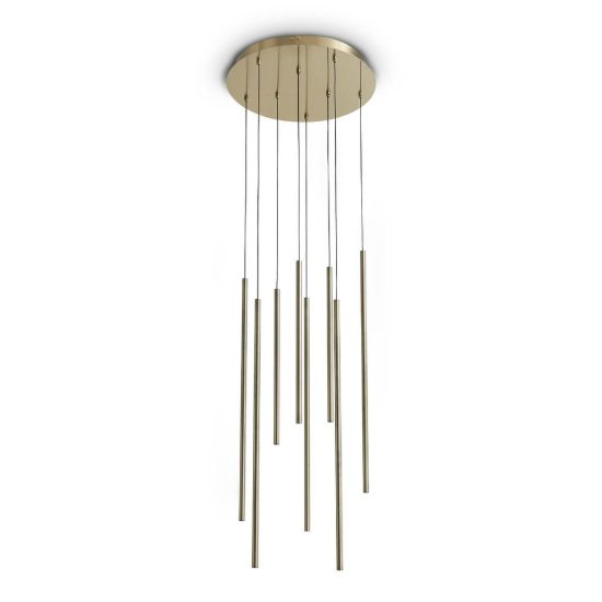 Ideal lux look lampadario con 8 pendenti led 16w 3000k 45cm per soggiorno contemporaneo ottone