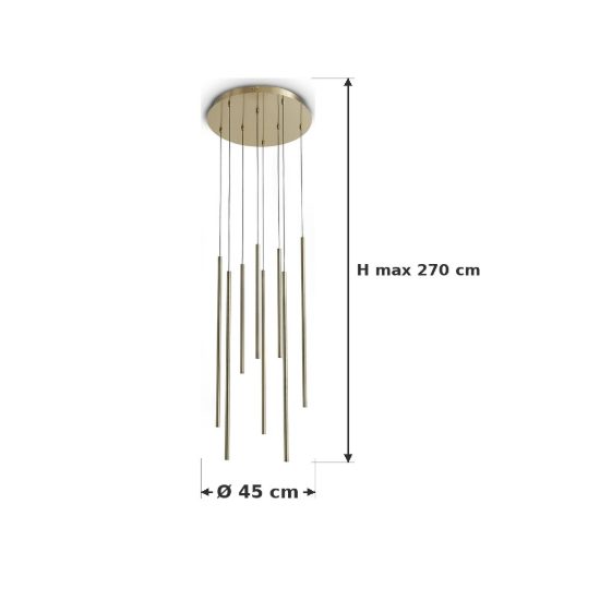 Ideal lux look lampadario con 8 pendenti led 16w 3000k 45cm per soggiorno contemporaneo ottone