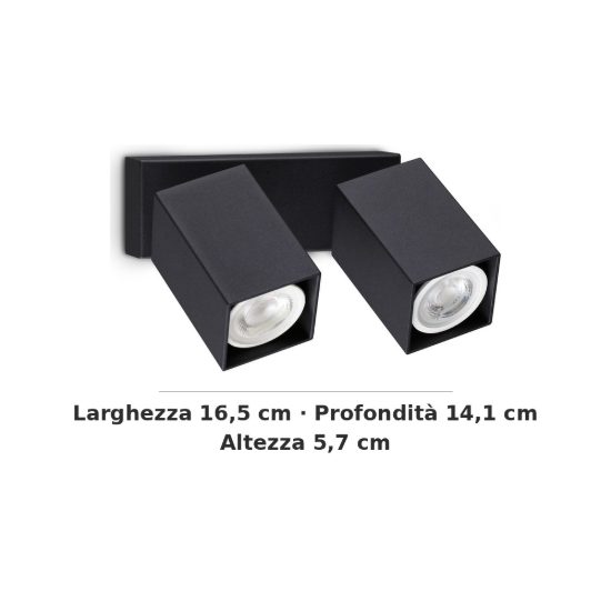 Ideal lux dynamite applique con 2 faretti a sezione quadrata orientabili gu10 per soggiorno nera