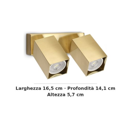 Ideal lux dynamite applique con 2 faretti a sezione quadrata orientabili gu10 per soggiorno ottone