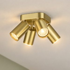 Ideal lux dynamite plafoniera con 4 faretti cilindrici gu10 13,5cm ottone