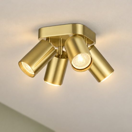 Ideal lux dynamite plafoniera con 4 faretti cilindrici gu10 13,5cm ottone