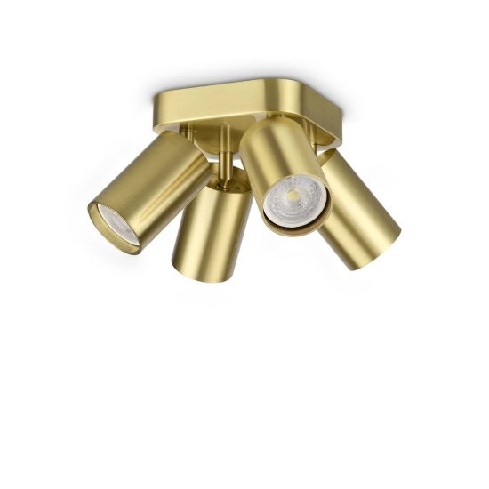 Ideal lux dynamite plafoniera con 4 faretti cilindrici gu10 13,5cm ottone