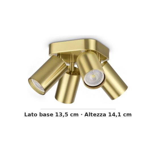 Ideal lux dynamite plafoniera con 4 faretti cilindrici gu10 13,5cm ottone