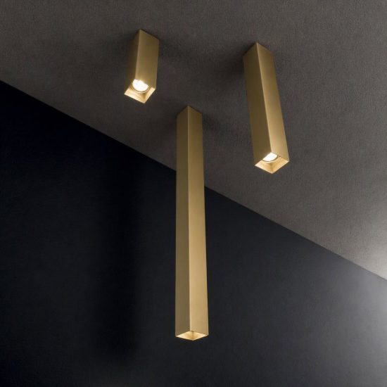 Ideal lux look faretto da soffitto a sezione quadrata gu10 40cm per ingresso ottone