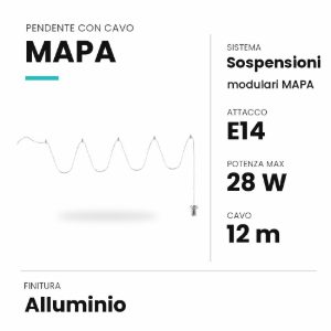 Ideal lux mapa pendente e14 cavo 12m per sospensioni modulari alluminio