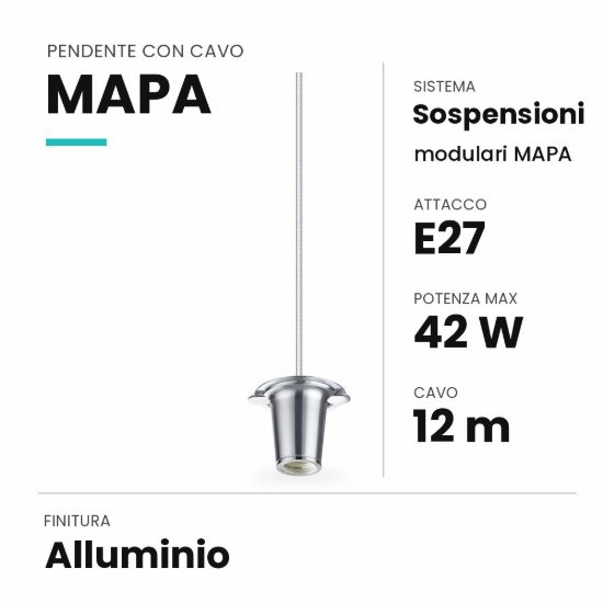 Ideal lux mapa pendente e27 10cm cavo 12m per sospensioni modulari alluminio