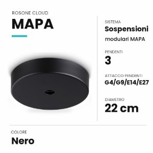 Ideal lux mapa rosone cloud per 3 pendenti g4/g9/e14/e27 22cm nero