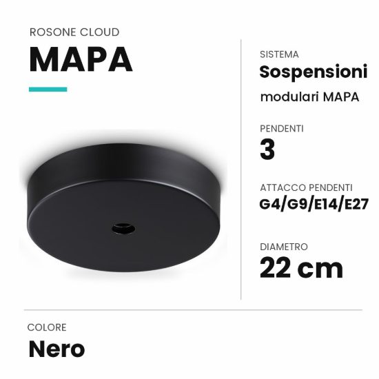 Ideal lux mapa rosone cloud per 3 pendenti g4/g9/e14/e27 22cm nero