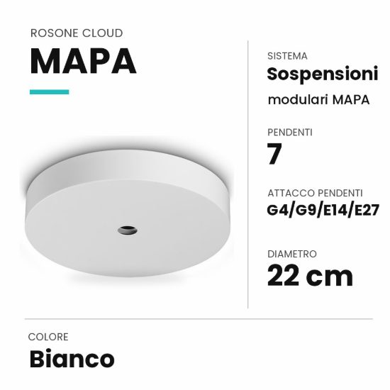 Ideal lux mapa rosone cloud per 7 pendenti g4/g9/e14/e27 22cm bianco