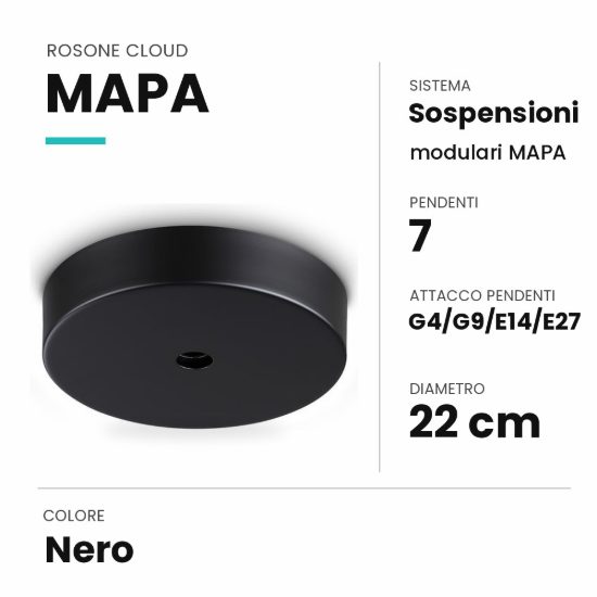 Ideal lux mapa rosone cloud per 7 pendenti g4/g9/e14/e27 22cm nero
