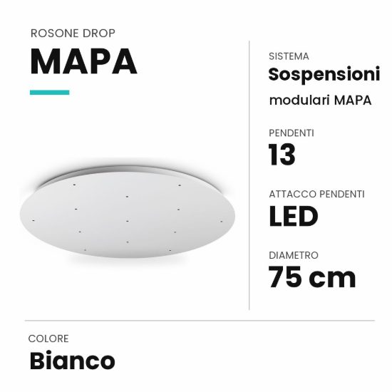 Ideal lux mapa rosone drop per 13 pendenti led 75cm bianco