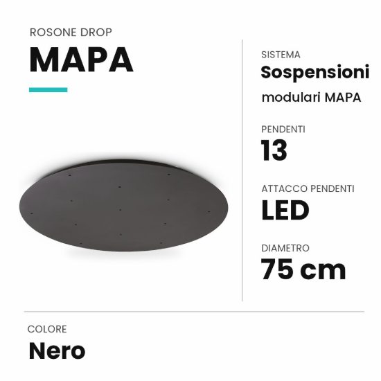 Ideal lux mapa rosone drop per 13 pendenti led 75cm nero