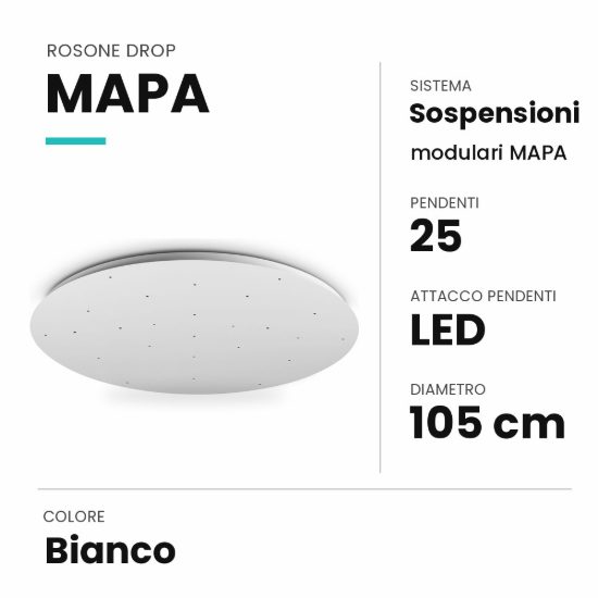 Ideal lux mapa rosone drop per 25 pendenti led 105cm bianco