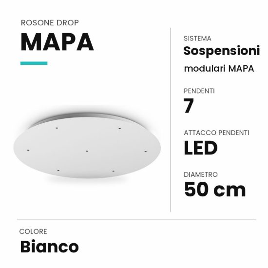 Ideal lux mapa rosone drop per 7 pendenti led 50cm bianco