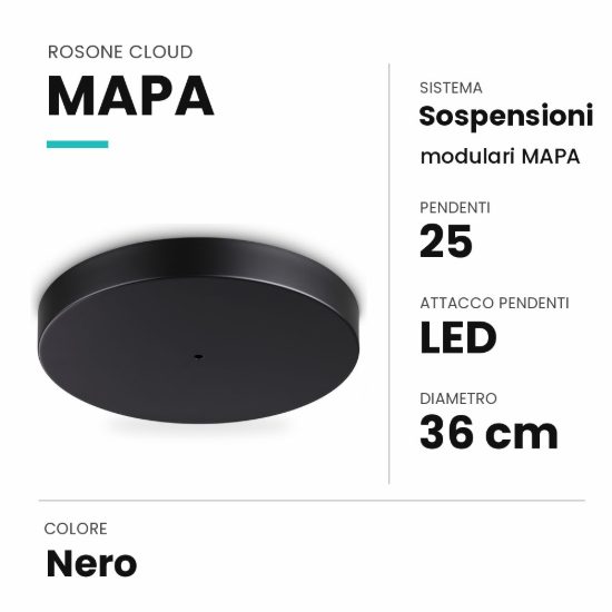 Ideal lux mapa rosone cloud per 25 pendenti led 36cm nero