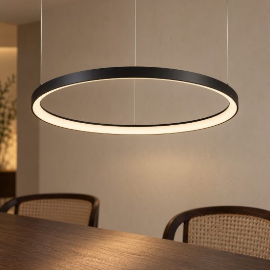 Ideal lux gemini lampadario ad anello led 56w 4000k 81cm per sala da pranzo moderno nero