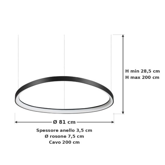 Ideal lux gemini lampadario ad anello led 56w 4000k 81cm per sala da pranzo moderno nero