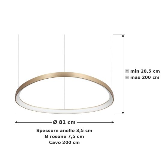 Ideal lux gemini lampadario ad anello led 56w 4000k 81cm per sala da pranzo moderno ottone