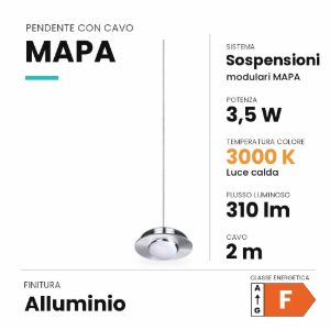 Ideal lux mapa pendente led 3,5w 3000k grande cavo 2m per sospensioni modulari alluminio
