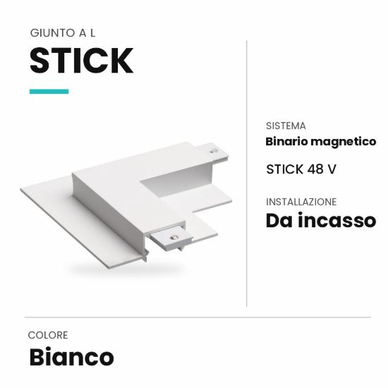 Ideal lux stick giunto a l per binario magnetico da incasso bianco