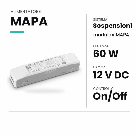 Ideal lux mapa alimentatore on-off 60w 12v per sistemi mapa e post-it