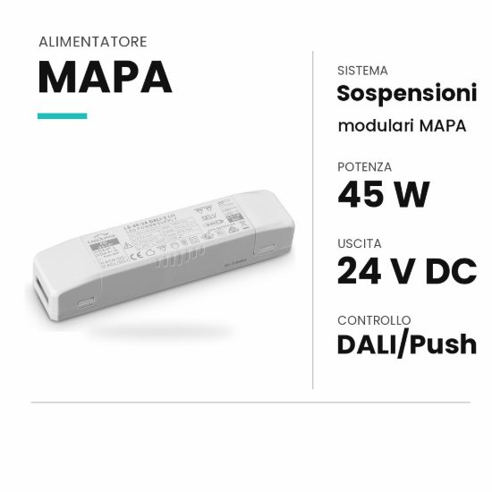 Ideal lux mapa alimentatore dimmerabile dali/push 45w 24v per rosoni led cloud e drop