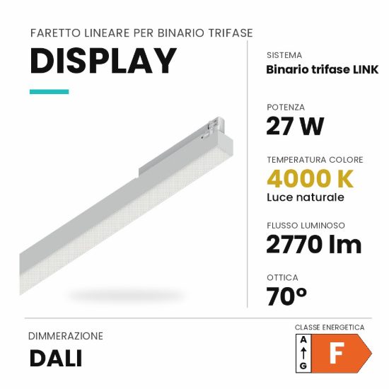 Ideal lux display lineare per binario trifase led 27w 4000k 106,5cm antiabbagliamento dali bianco