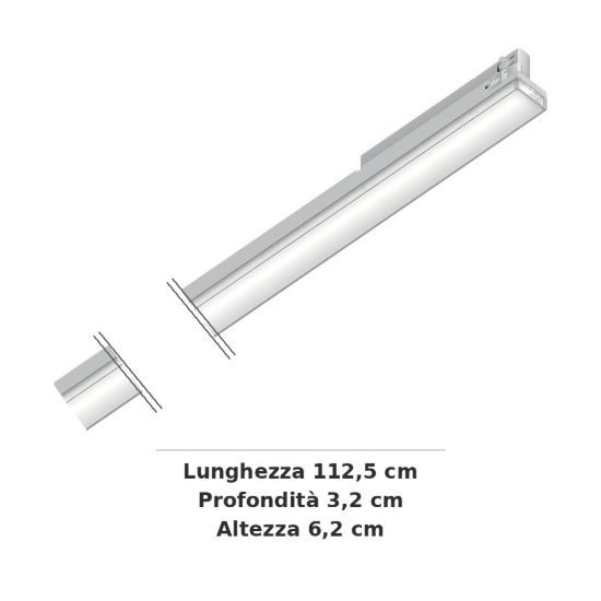 Ideal lux display lineare per binario trifase led 38w 3000k 112,5cm fascio largo dali bianco