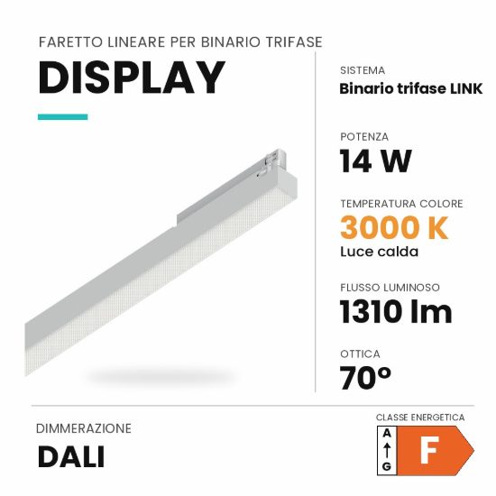 Ideal lux display lineare per binario trifase led 14w 3000k 53,5cm antiabbagliamento dali bianco