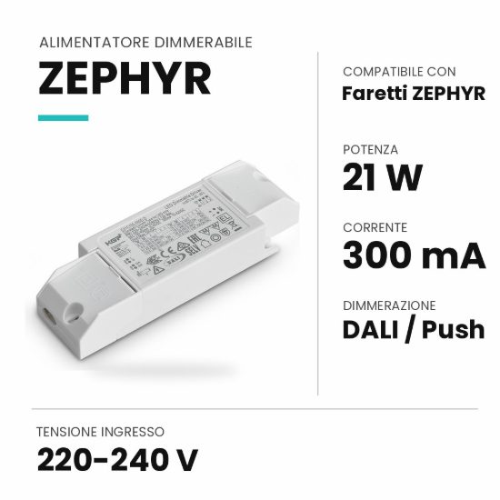 Ideal lux zephyr alimentatore dimmerabile dali push 21w 300ma per faretti da incasso