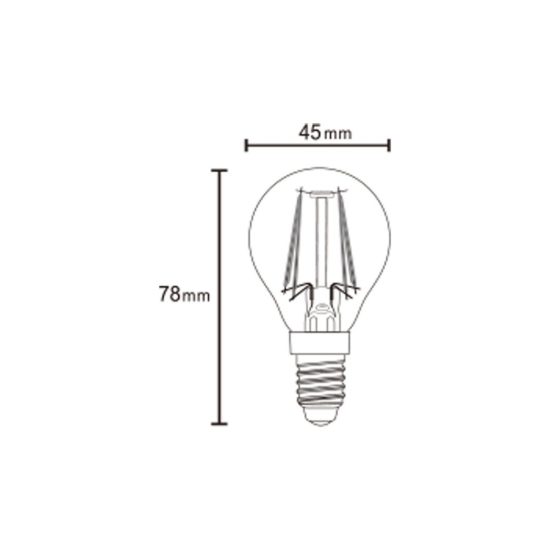 Lampadina led e14 a sfera a filamento 4w 2700k trasparente