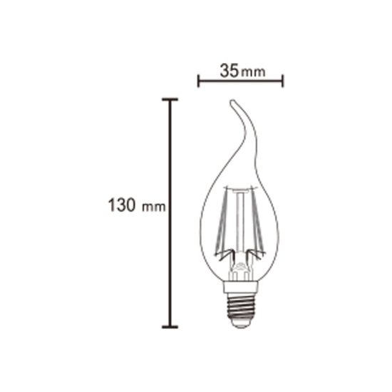 Lampadina led e14 a candela colpo di vento a filamento 4w 2700k trasparente