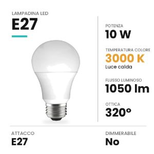 Lampadina led e27 a goccia 10w 3000k bianca