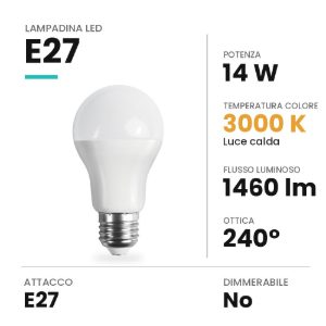 Lampadina led e27 a goccia 14w 3000k bianca