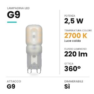 Lampadina led g9 a capsula 2,5w 2700k dimmerabile bianca