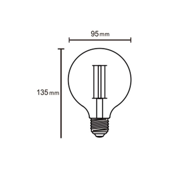 Lampadina led e27 a globo 9,5cm vintage a filamento 8w 2200k dimmerabile trasparente
