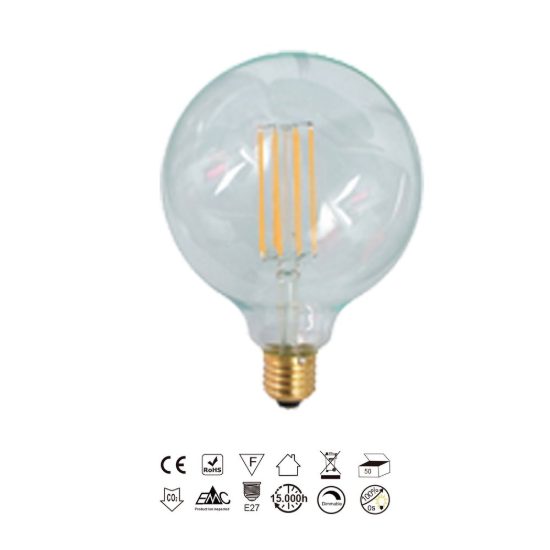 Lampadina led e27 a globo 12,5cm vintage a filamento 8w 2200k dimmerabile trasparente