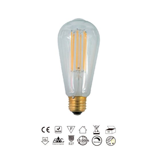 Lampadina led e27 edison st64 vintage a filamento 8w 2200k dimmerabile trasparente