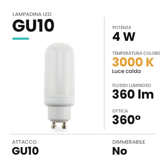 Lampadina led gu10 a pannocchia 4w 3000k bianca