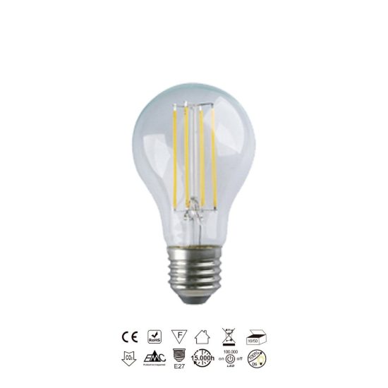 Lampadina led e27 a goccia a filamento 7w 4000k trasparente