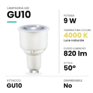 Lampadina led gu10 spot 9w 4000k bianca